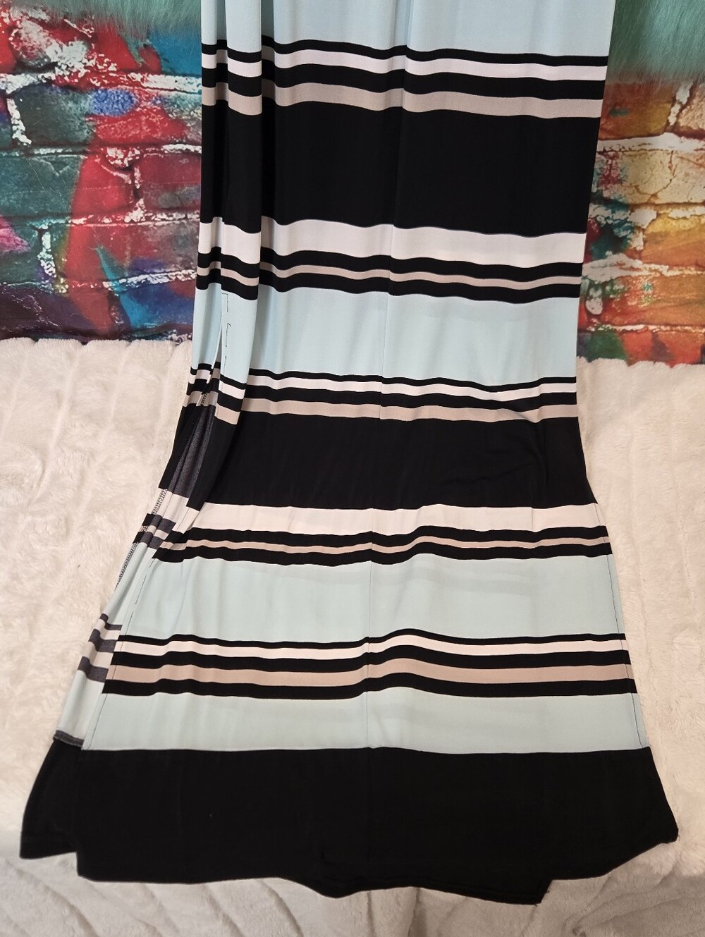 Chaps Blue Tan White Black Striped Halter Maxi Dress Size XS/TP - Picture 12 of 14